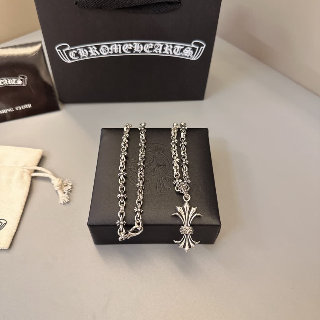 Chrome Hearts Silver Cross Pendant Necklace
